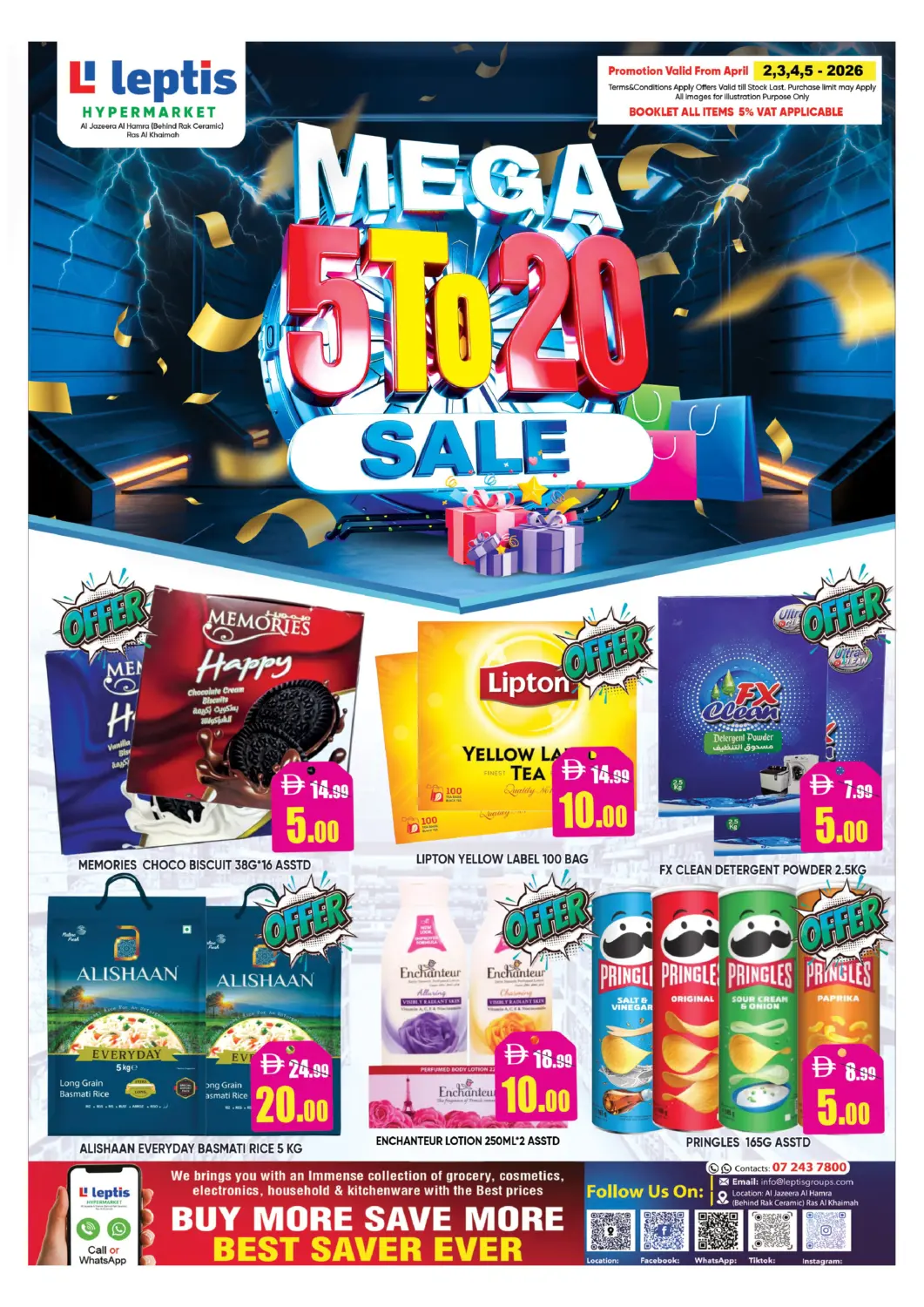 UAE - Ras al Khaimah Leptis Hypermarket  offers in D4D Online. Mega 5 To 20 Sale. . Till 5th April