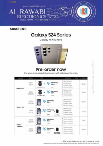 Qatar - Doha Al Rawabi Electronics offers in D4D Online. Galaxy S24 Series Pre-Order Now. . Till 30th January