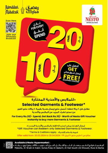Oman - Salalah Nesto Hyper Market   offers in D4D Online. Spend 20 Get 10. . Till 20th April