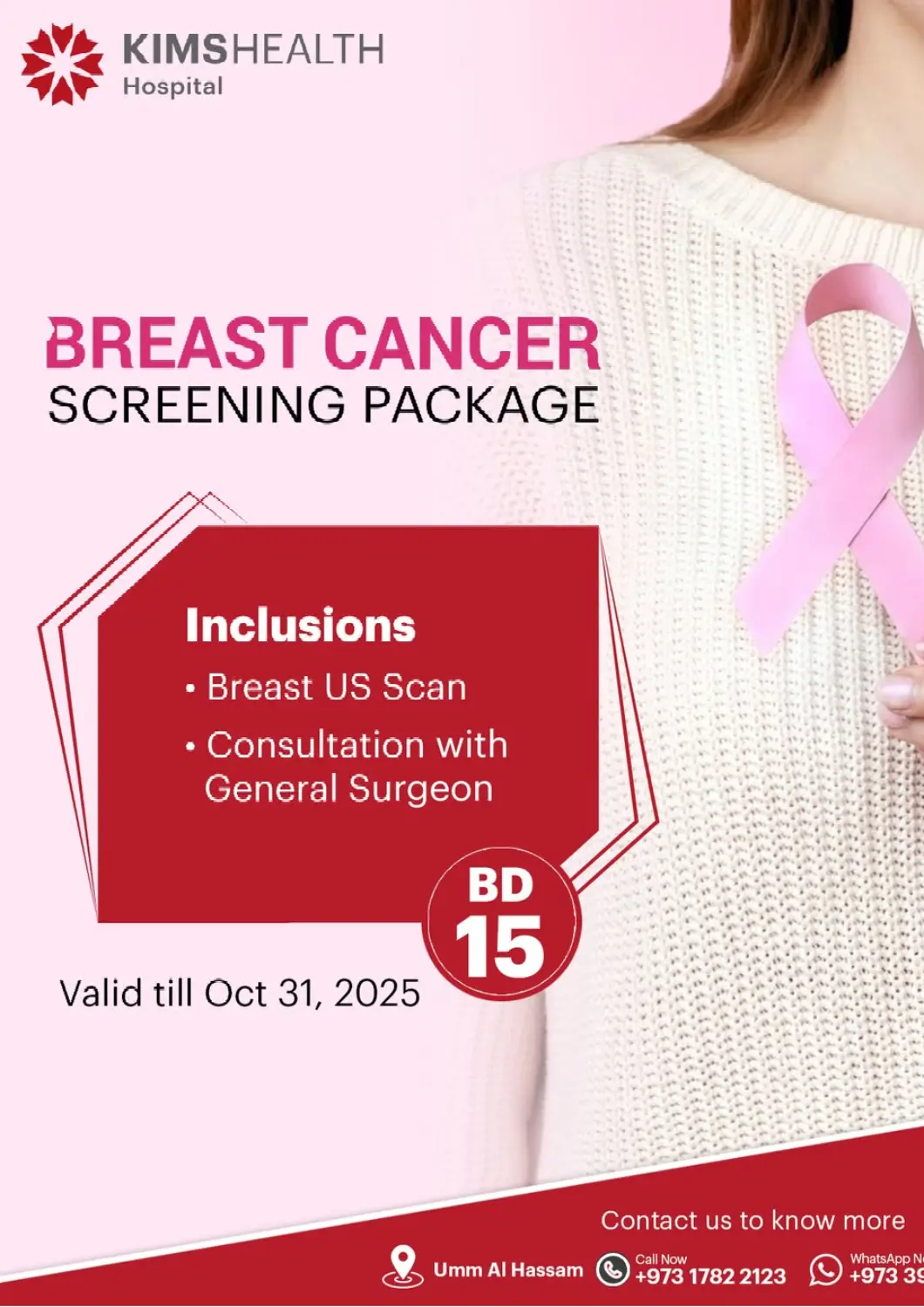 Bahrain KIMSHEALTH Hospital offers in D4D Online. Breast Cancer Screening Package. . Till 31st October
