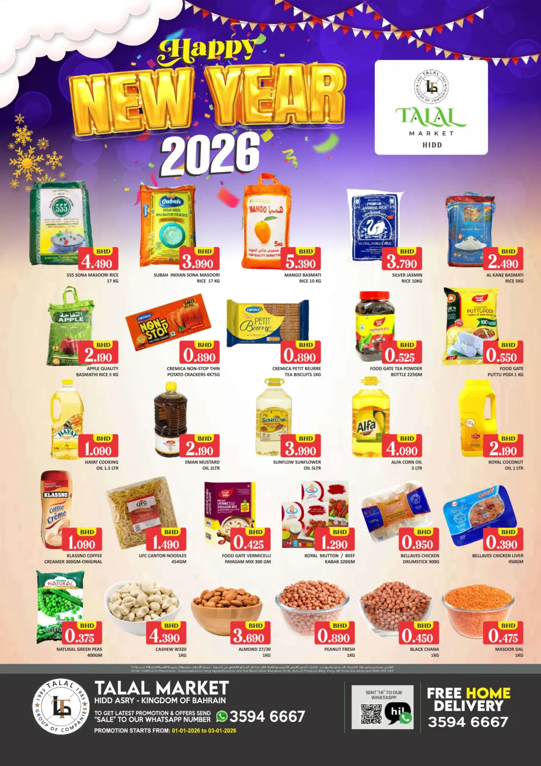 Bahrain Talal Markets offers in D4D Online. Happy New Year 2026 @ Hidd Asry. . Till 3rd January