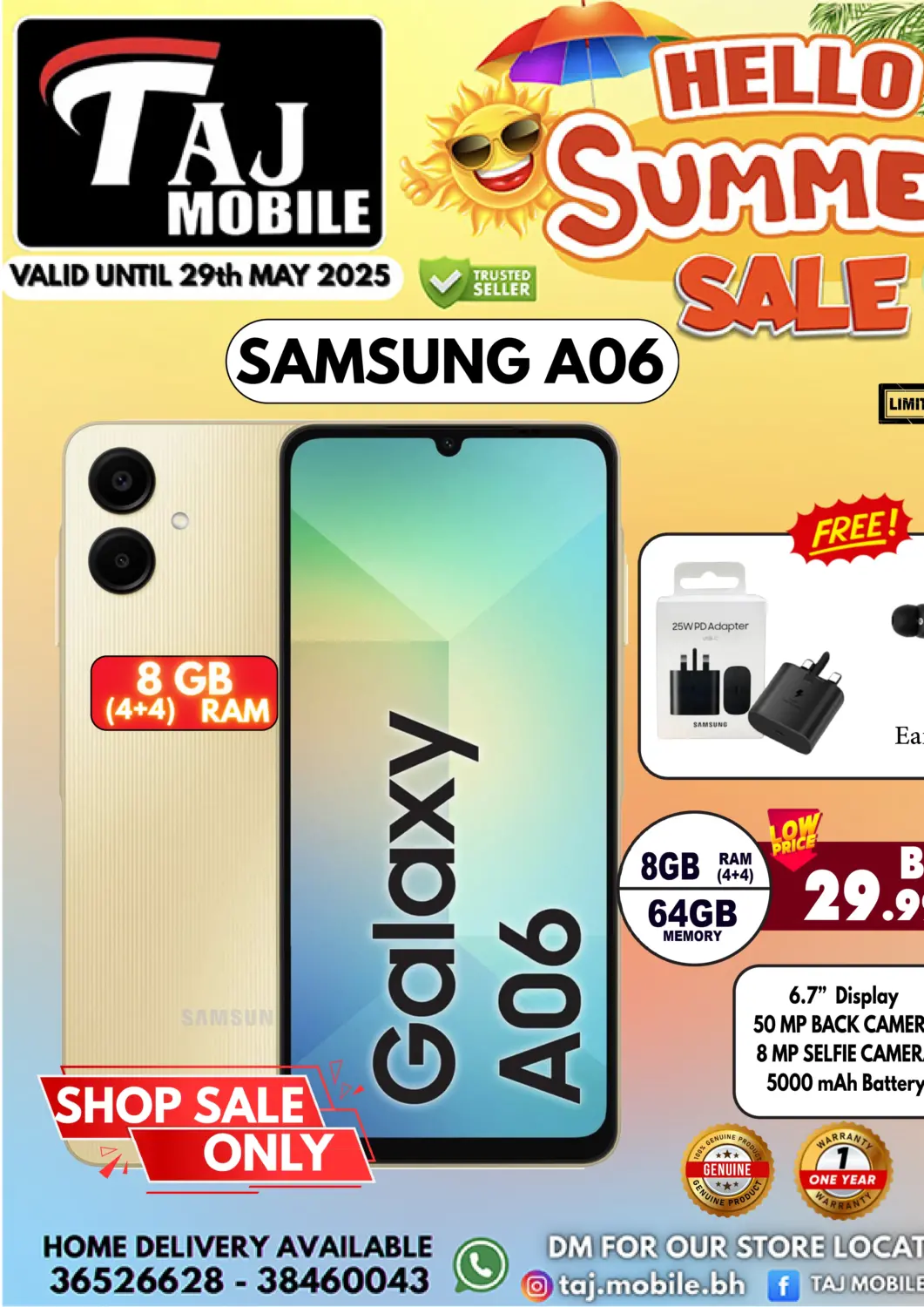 Bahrain Taj Mobiles offers in D4D Online. Hello Summer Sale. . Till 29th May