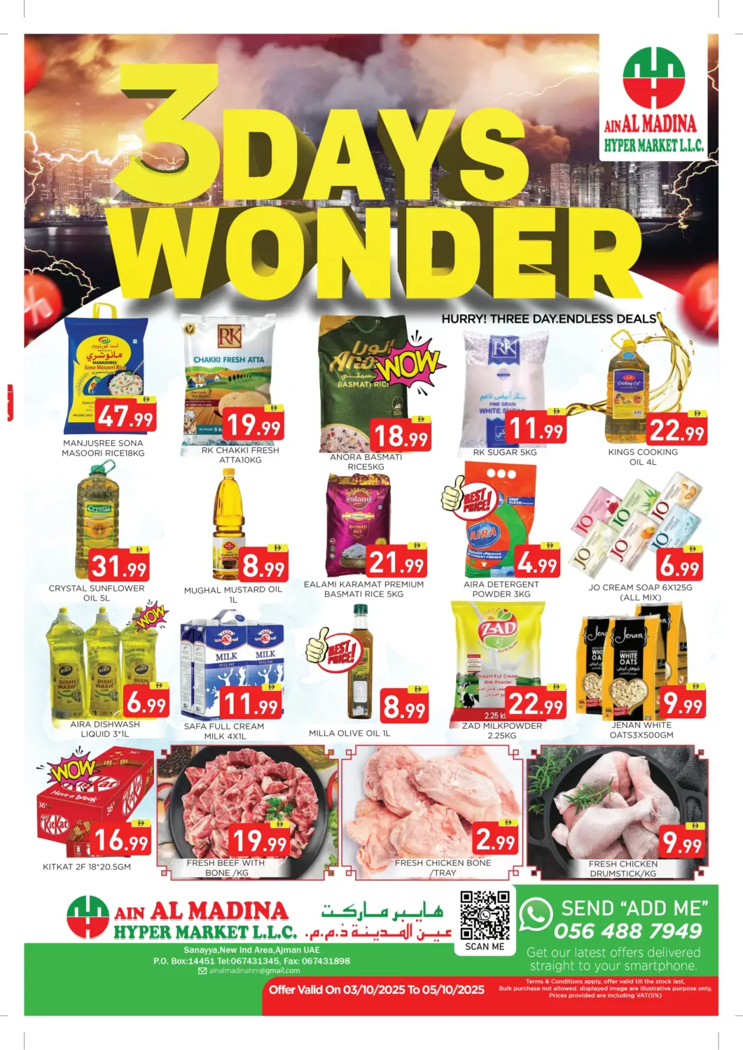 UAE - Sharjah / Ajman Ain Al Madina Hypermarket offers in D4D Online. 3 Days Wonder. . Till 5th October