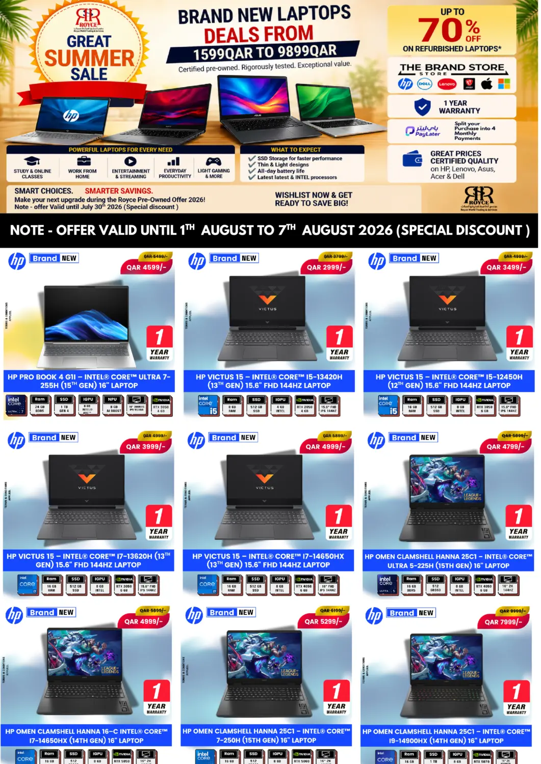 Qatar - Al Rayyan Royce World Trading & Services W.L.L offers in D4D Online. GAMING LAPTOPS. . Till 7th August