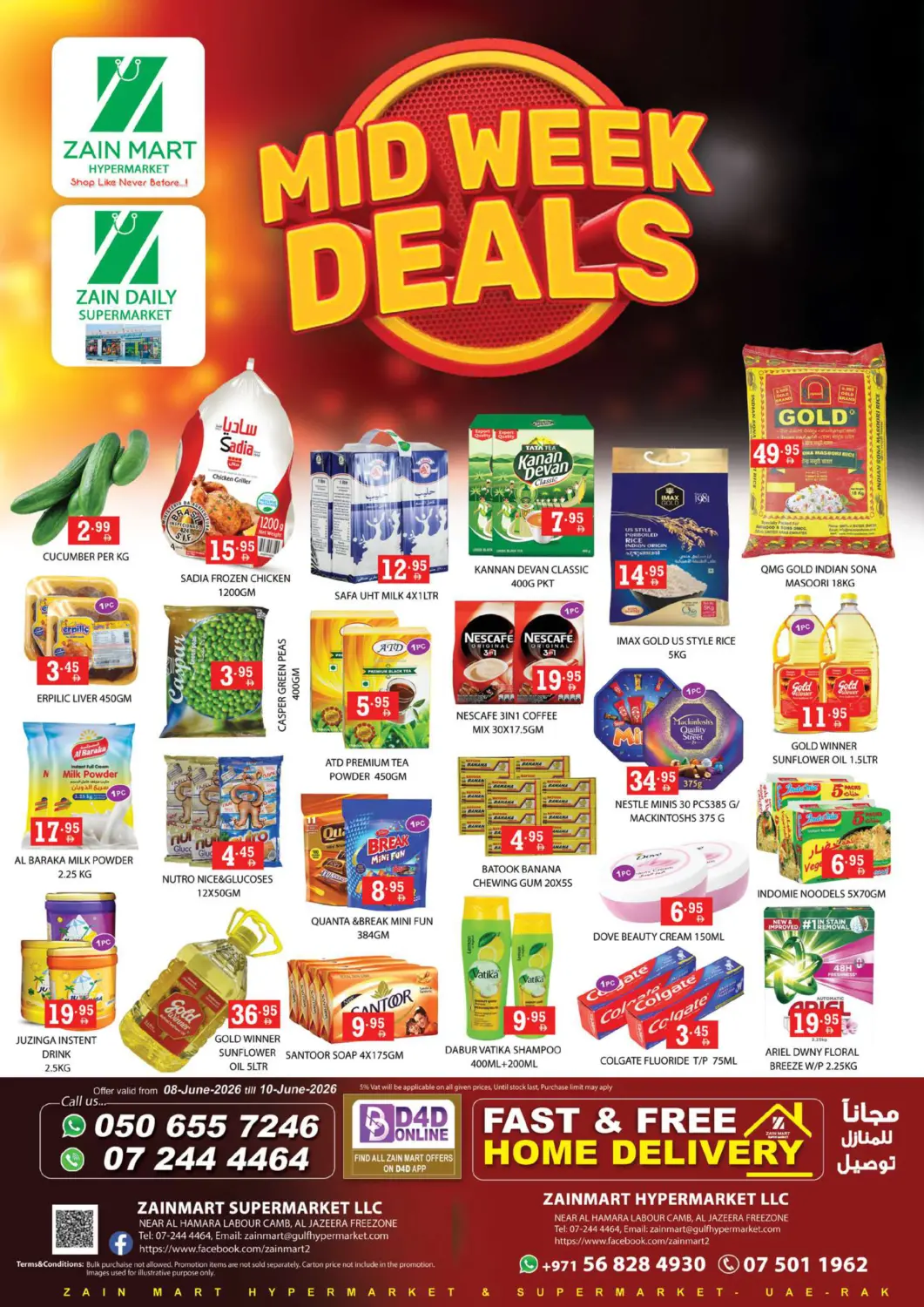 UAE - Ras al Khaimah Zain Mart Supermarket offers in D4D Online. Midweek Deals. . Till 10th June