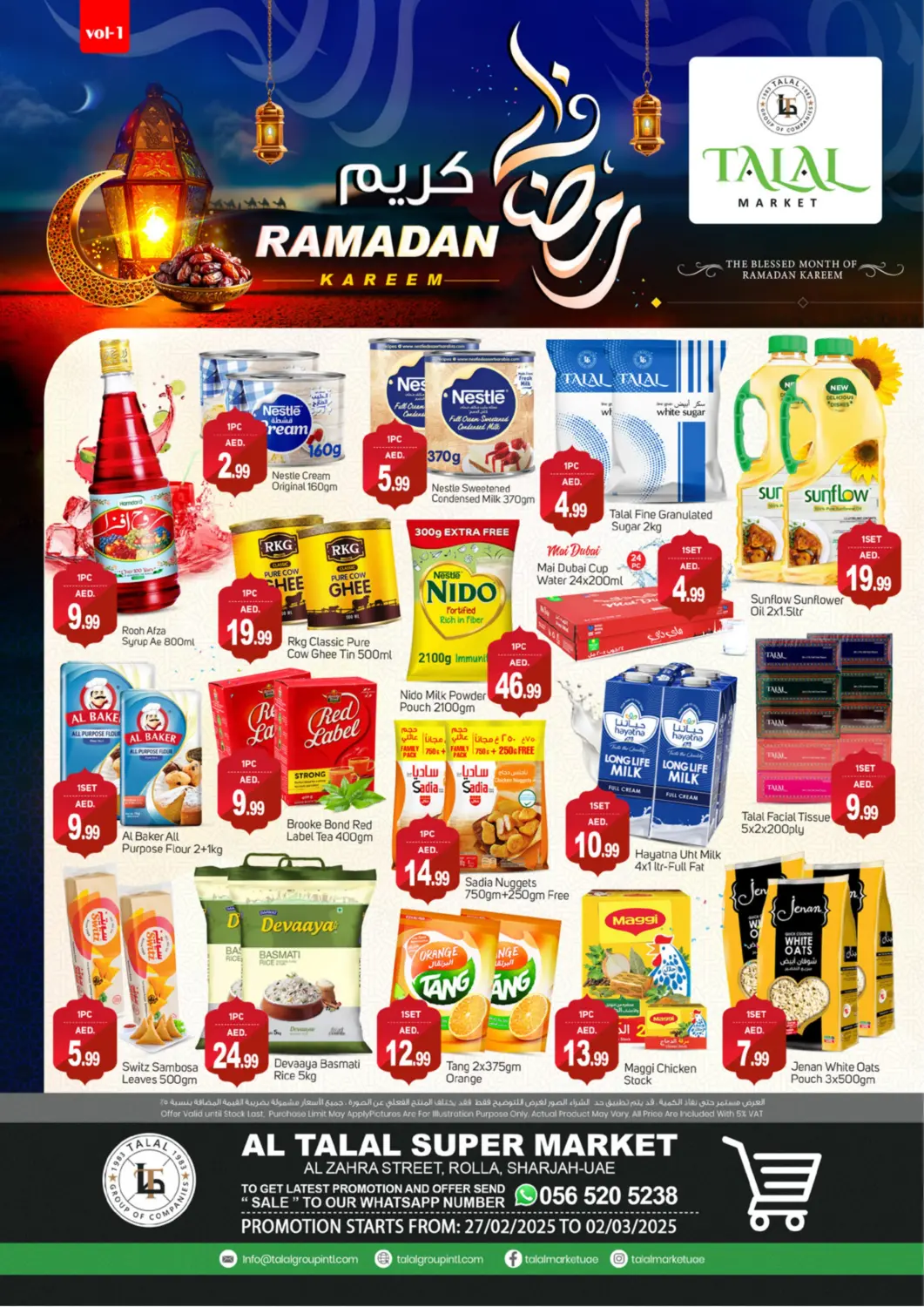 UAE - Dubai TALAL MARKET offers in D4D Online. Al Zahra Street, Rolla- Sharjah. . Till 2nd March