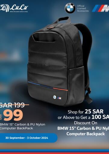 KSA, Saudi Arabia, Saudi - Dammam LULU Hypermarket offers in D4D Online. BMW Computer Backpack. . Till 3rd October