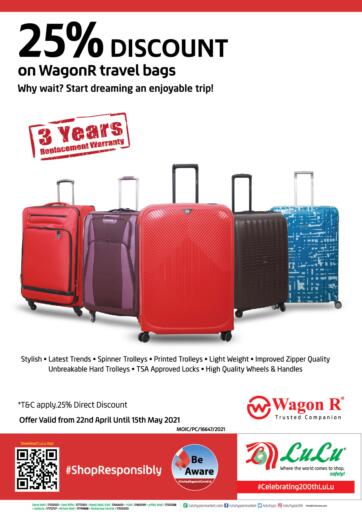 Bahrain LuLu Hypermarket offers in D4D Online. 25% Discount on WagonR Bags. . Till 15th May