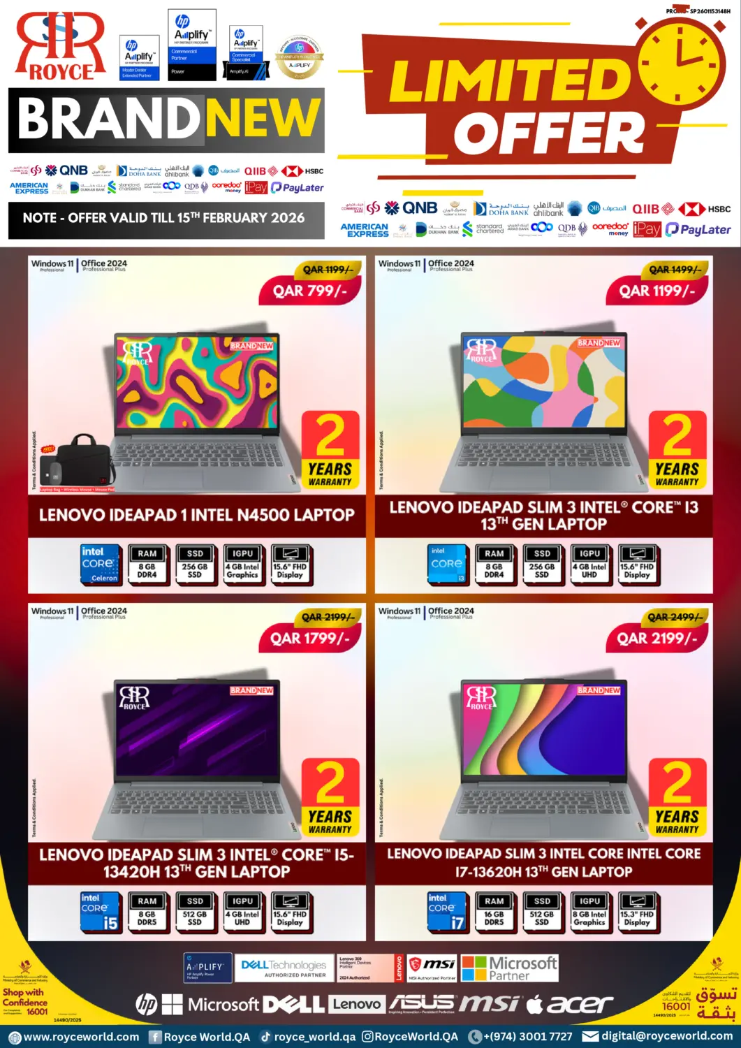 Qatar - Umm Salal Royce World Trading & Services W.L.L offers in D4D Online. Brand New Laptop Offers. . Till 15th February