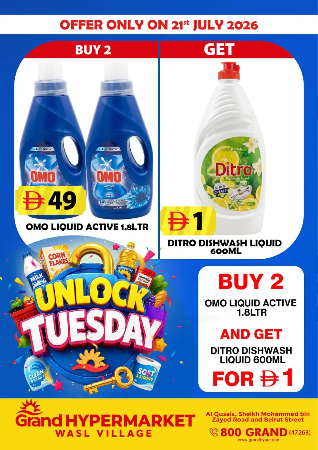 UAE - Dubai Grand Hyper Market offers in D4D Online. Wasl Village, Dubai. . Only On 21st July
