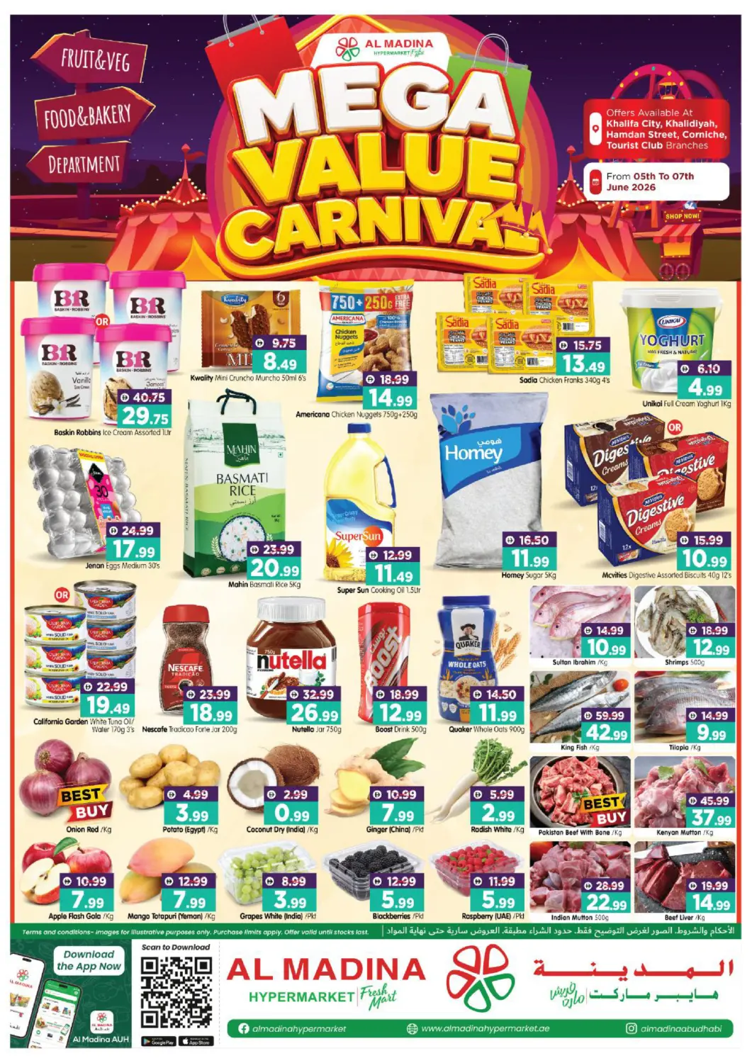 UAE - Abu Dhabi Al Madina Hypermarket offers in D4D Online. Khalifa City, Hamdan Street, Corniche,TCA,Khalidiya. . Till 7th June