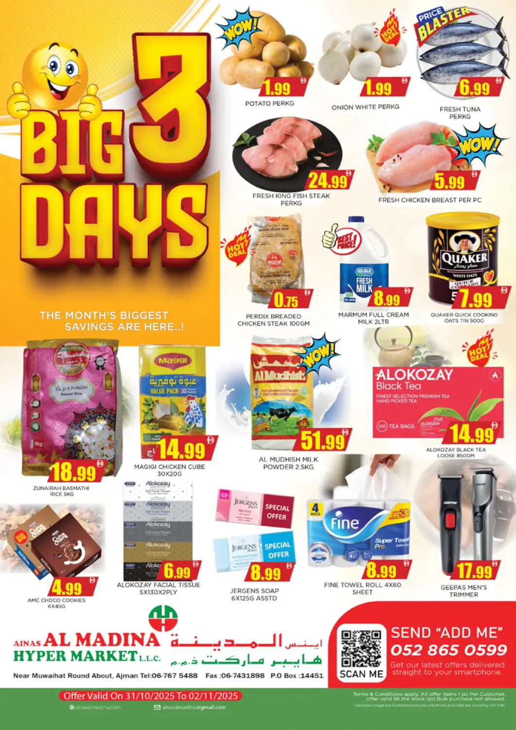 UAE - Sharjah / Ajman Ainas Al madina hypermarket offers in D4D Online. Big 3 Days. . Till 2nd November
