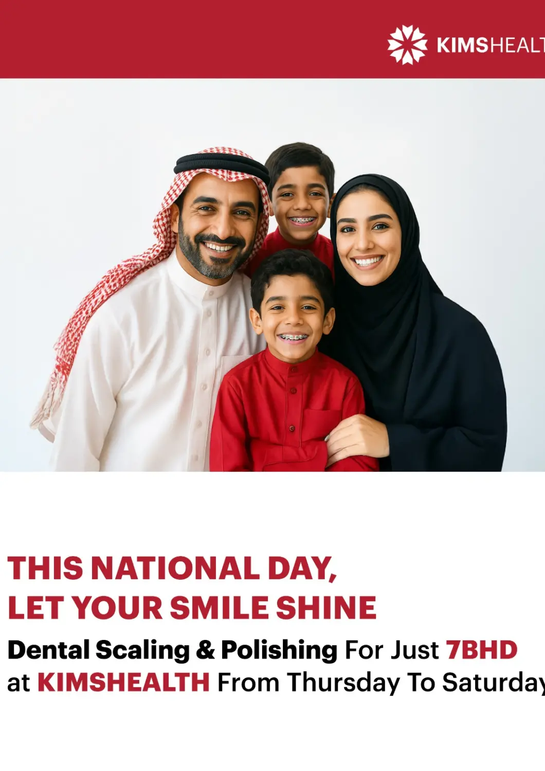 Bahrain KIMSHEALTH Hospital offers in D4D Online. This National Day Let Your Smile Shine. . Till 13th December