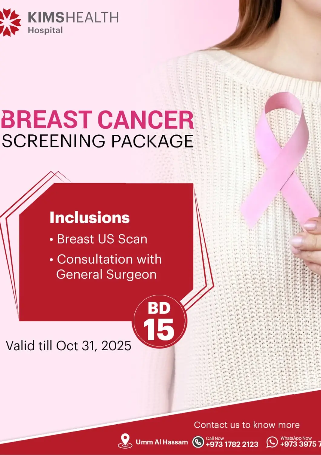Bahrain KIMSHEALTH Hospital offers in D4D Online. Breast Cancer Screening Package. . Till 31st October