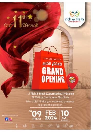 UAE - Abu Dhabi Rich & Fresh Supermarket offers in D4D Online. Our 11th Branch Grand Opening. . Only On 9th February