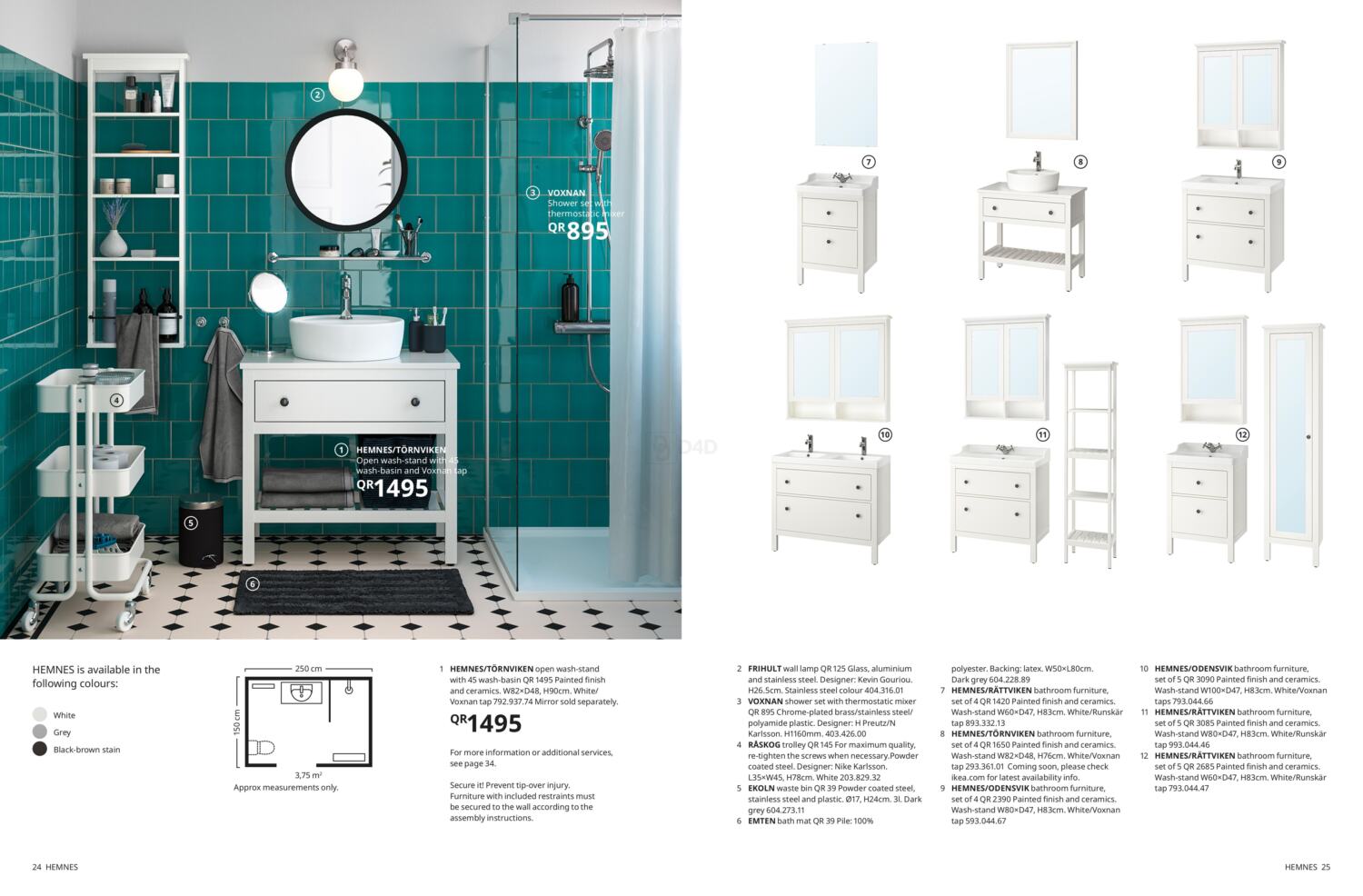 HEMNES / ODENSVIK Bathroom furniture, set of 4, gray/Voxnan faucet, 325/8  - IKEA