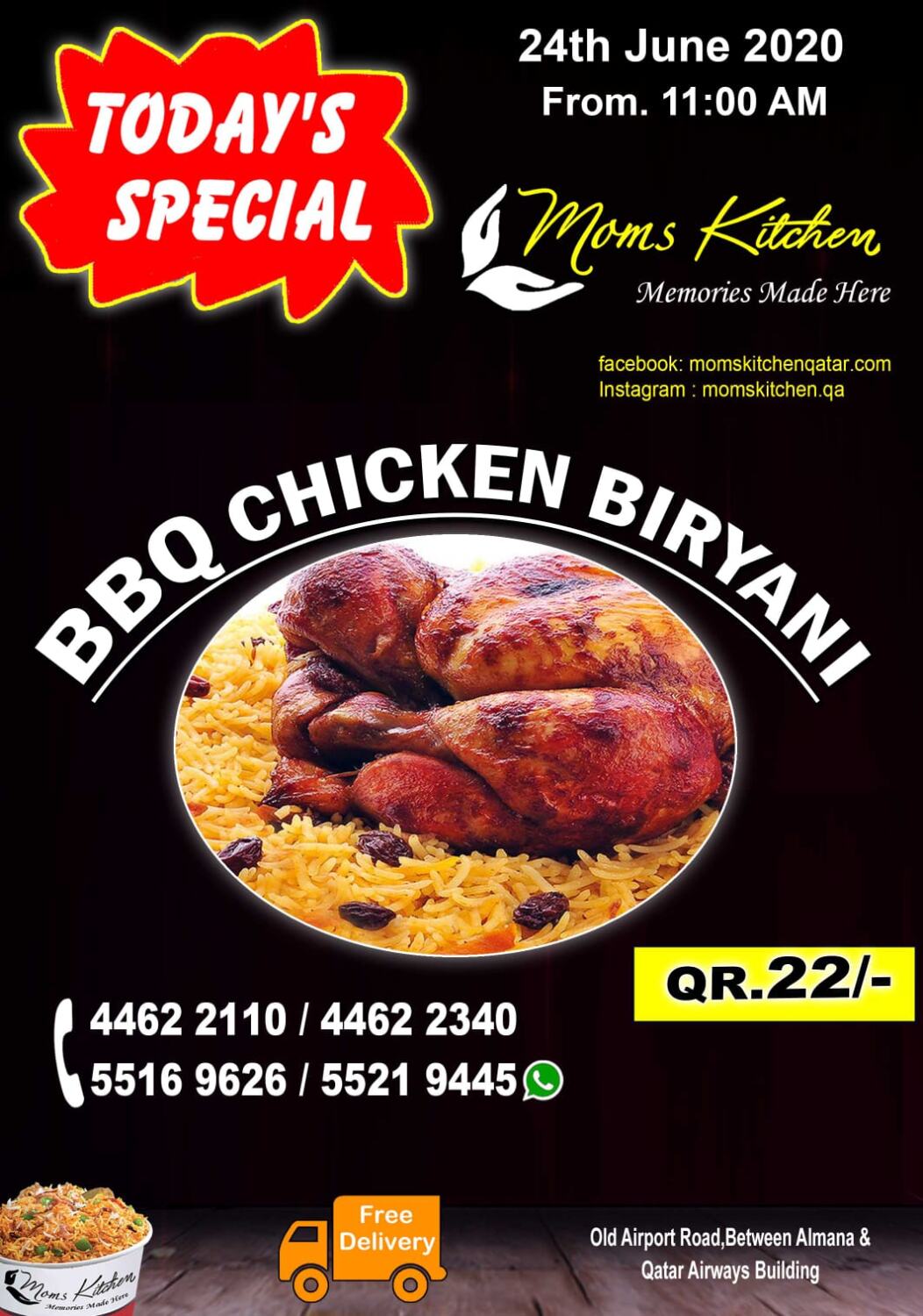 Mom's Kitchen Today's Special in Qatar Doha. Only On 24th June